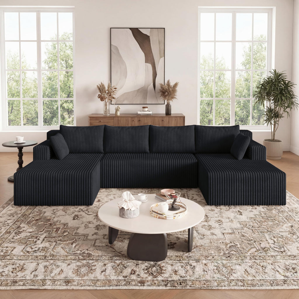 124 Inch Oversized Boneless Sectional Sofa Cloud Couch for Living Room - Symmetrical U Shaped Modular Couches Set with Double Chaise, No Assembly Floor Compression Sofa & Couch