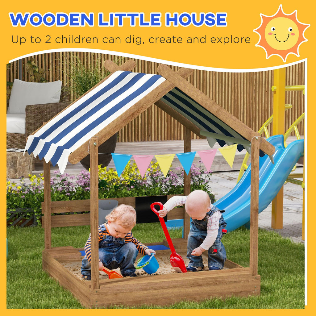 GOWE Wooden Sandbox with Canopy House Design for 3-7 Years Old, Brown