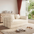 HouseMila 59" Boneless Couch,4-in-1 Futon Sofa Bed Modular Loveseat Sleeper Folding Compressed Couch with Pillows,No Assembly Required Convertible Sofa Bed for Living Room Bedroom Guest Room,Beige