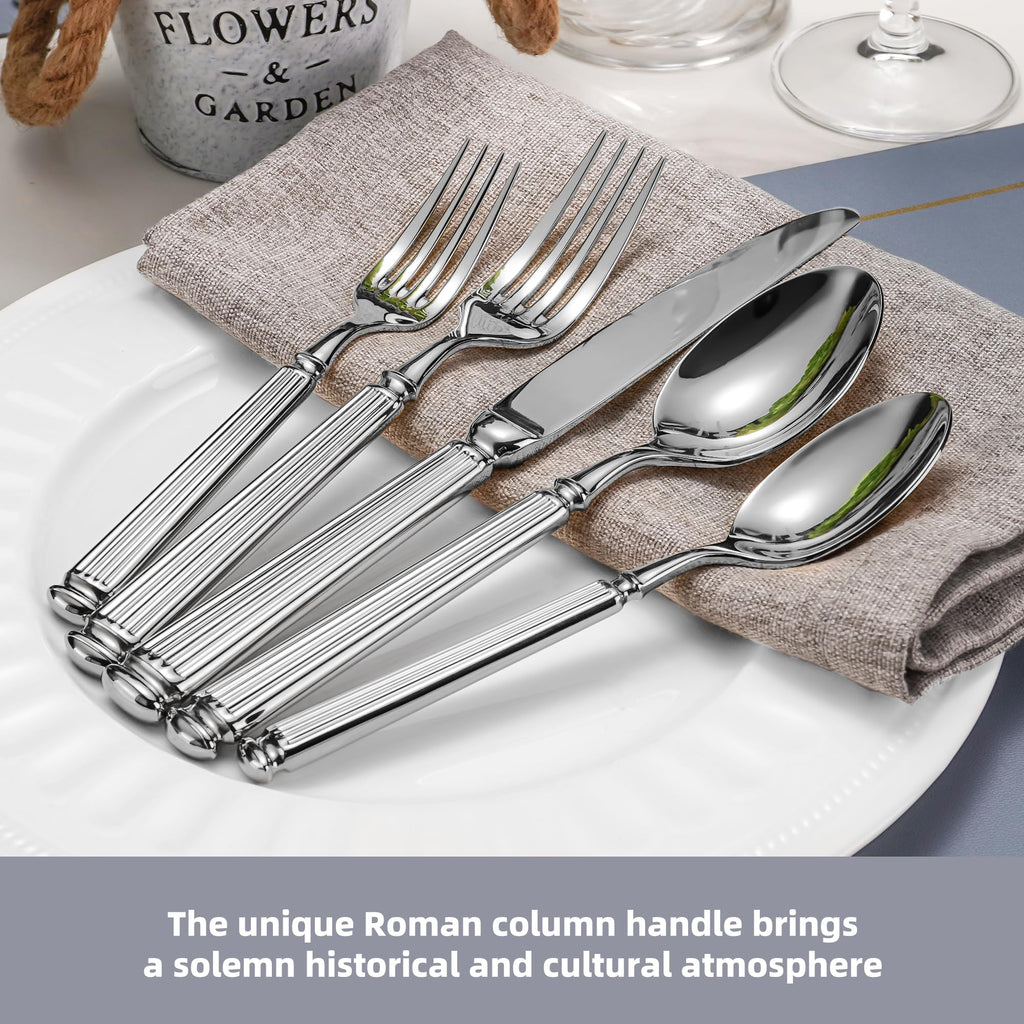 60-Piece 18/10 Heavy Duty Flatware Set for 12, High End Thick Handle Silverware Set, Luxury Forged Design, Dishwasher Safe