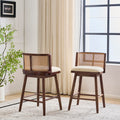 Christopher Knight Home Aphe Counter Height Bar Stools Set of 2, Fabric Upholstered Bar Stool for Kitchen Island, Rubberwood Counter Stools with Woven Rattan Backrest, Beige + Dark Walnut
