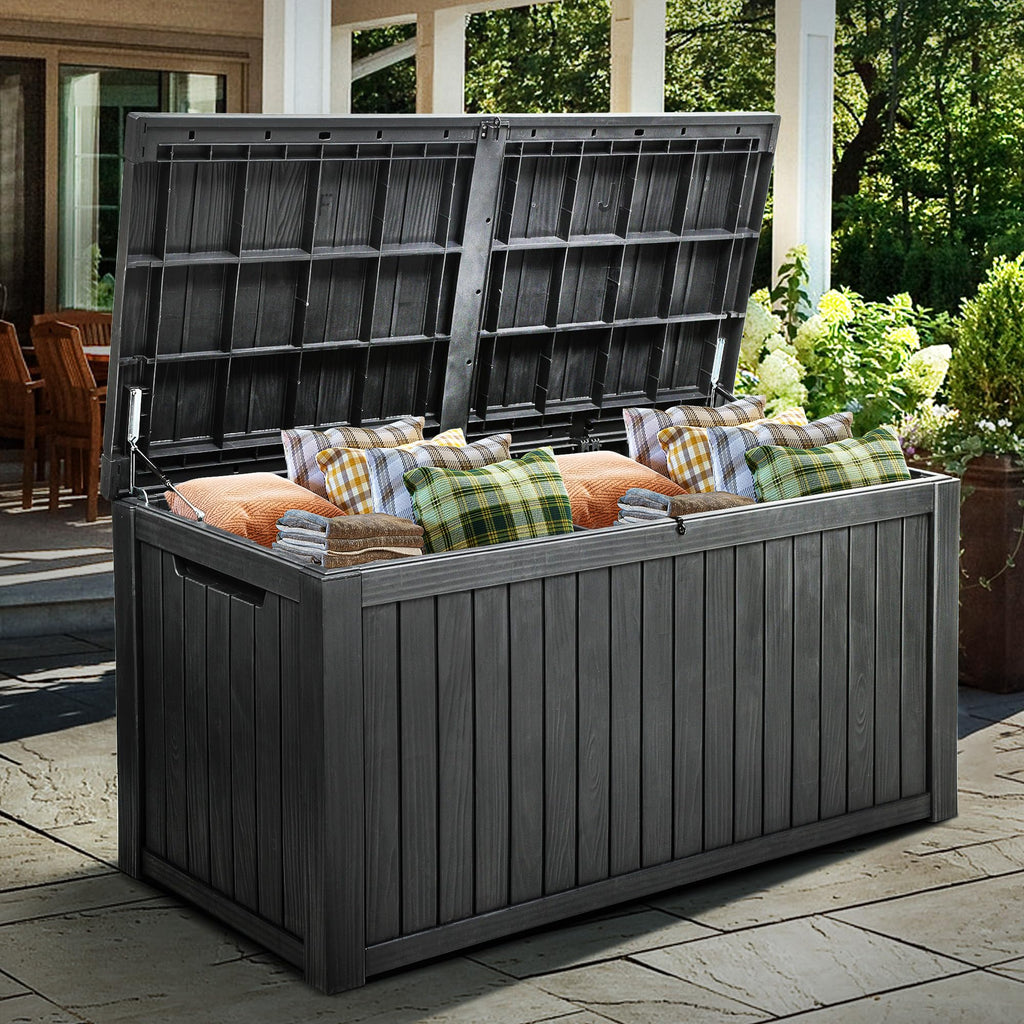 YITAHOME 220 Gallon XL Deck Box Large Outdoor Storage w/Divider for Patio Furniture,Outdoor Cushions, Garden Tools, Sports Equipment and Pool Supplies, Waterproof, Resin, Lockable, Black