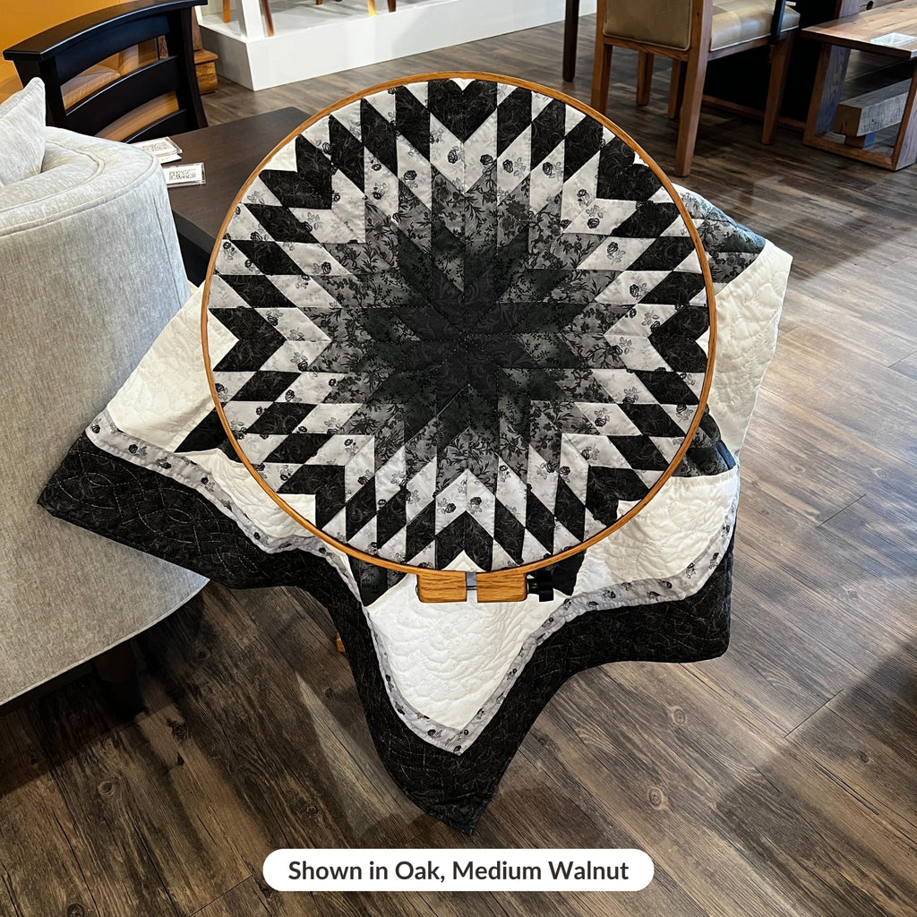 DutchCrafters Solid Oak Wood 22 Inch Round Extra Large Tilting Quilt Hoop with Stand, Quilting Frame for Hand Quilting - Amish Made in America (Medium Walnut)