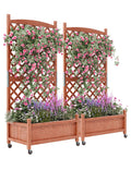 29.5 in x 13 in x 61.5 in Wood Planter Box With Trellis For Plant & Flower, Raised Garden Bed With Wheels, Standing Vertical Horticulture Trellis Planter With Drainage Holes for Patio Garden, 2PCS