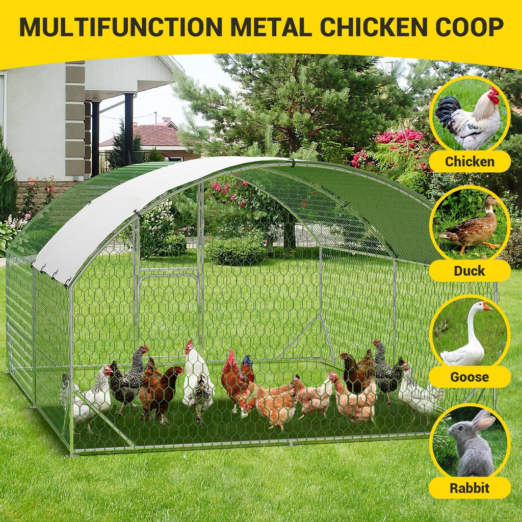 Large Metal Chicken Coop, Chicken Runs for Yard with Cover, Large Chicken Run with Double Door and Upgrade Tri-Supporting, Walk in Chicken Coop for Outdoor Farm Yard (9.8'L x 13.1'W x 6.6'H)