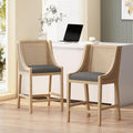 Merax 25.5" Fabric Upholstered Wood and Cane Counter Stools with Backrest,Set of 2,French Country Barstools Chair