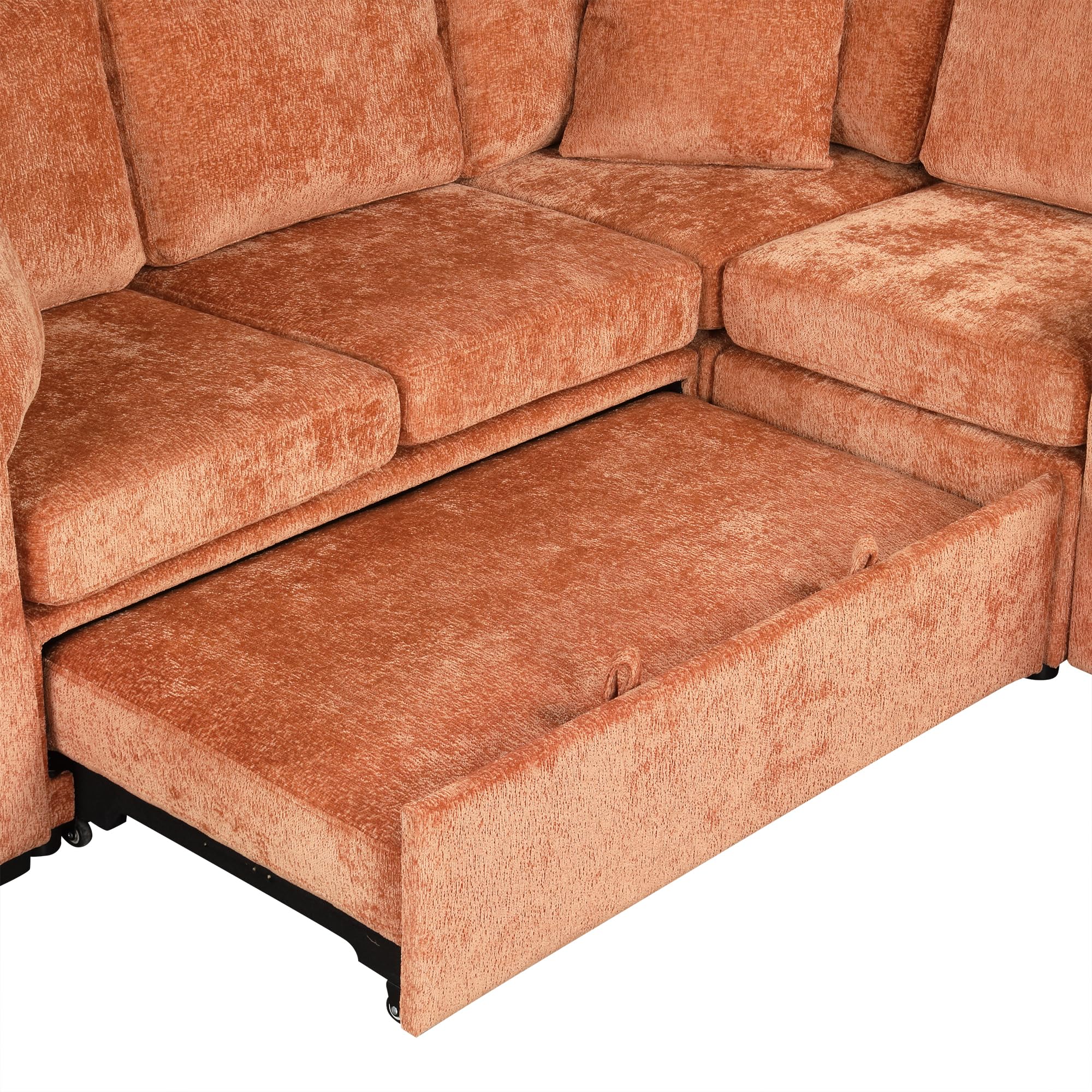 ERYE 120.5-Inch Oversized Sleeper Sectional Sofa W/Pull Out Sleeper Couch Bed, Modern Chenille Upholstered Reversible Modular Sectional Sleeper Sofa with Console & Cupholders