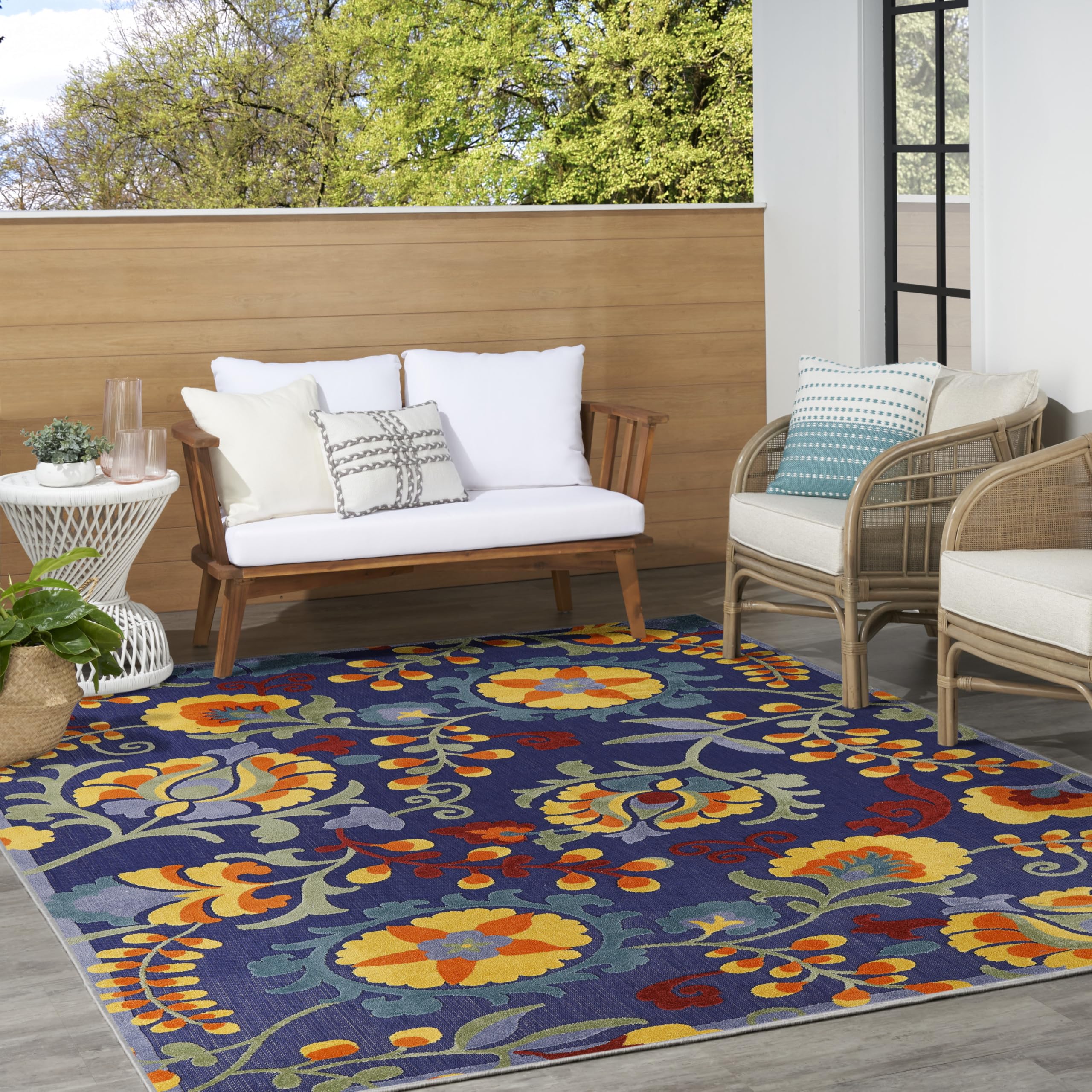 Nourison Home Aloha Navy Multicolor 9' x 12' Area Rug - Easy Clean, Non Shedding, Bed Room, Living Room, Dining Room, Kitchen (9' x 12')