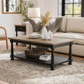 Furniture of America Narella Solid Wood 48-inch Rectangular Coffee Table with Two-Toned Design and Farmhouse Legs for Living Room, Weathered Black