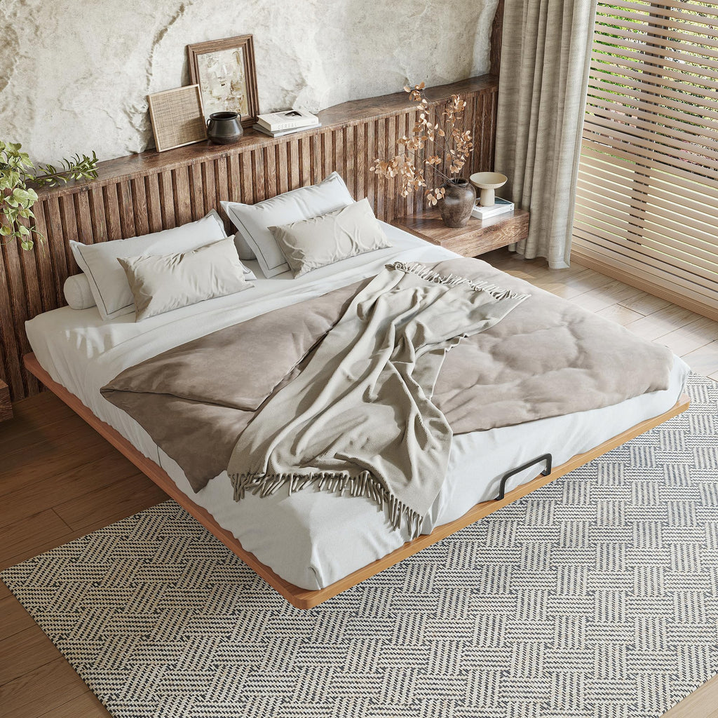 KEIKI King Size Bamboo Platform Bed, Mid-Century Modern Style Floating Bed Frame with Wooden Solid Support Slats, No Box Spring Needed, Easy Assembly, Noise Free, for Bedroom, Guest Rooms, Natural