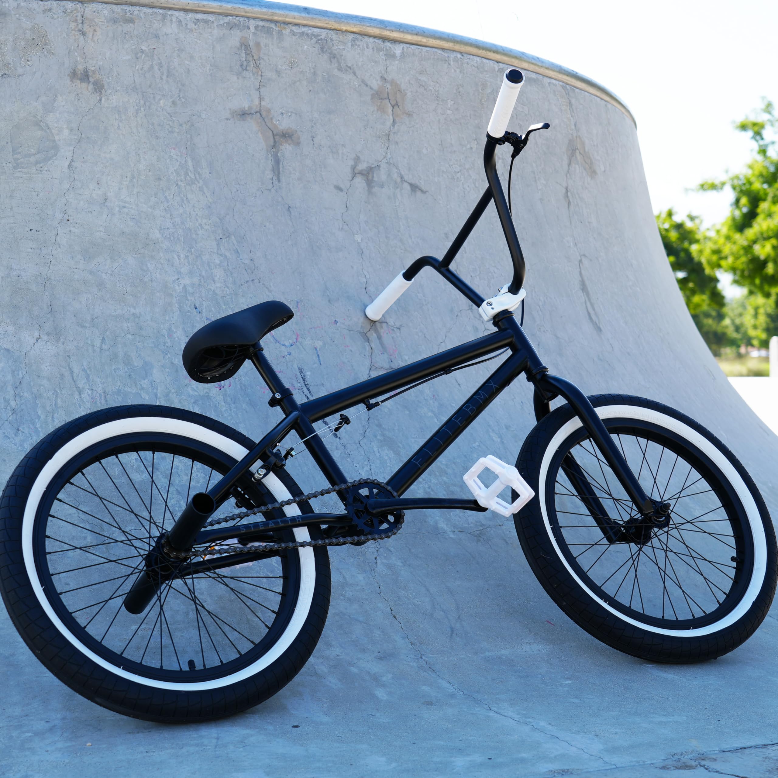 Elite BMX Freestyle Bike, Durable Steel Frame, Available in 16", 18", and 20" Sizes. New Sizes 26" and 29" BMX Bicycles. (Black White, 20")