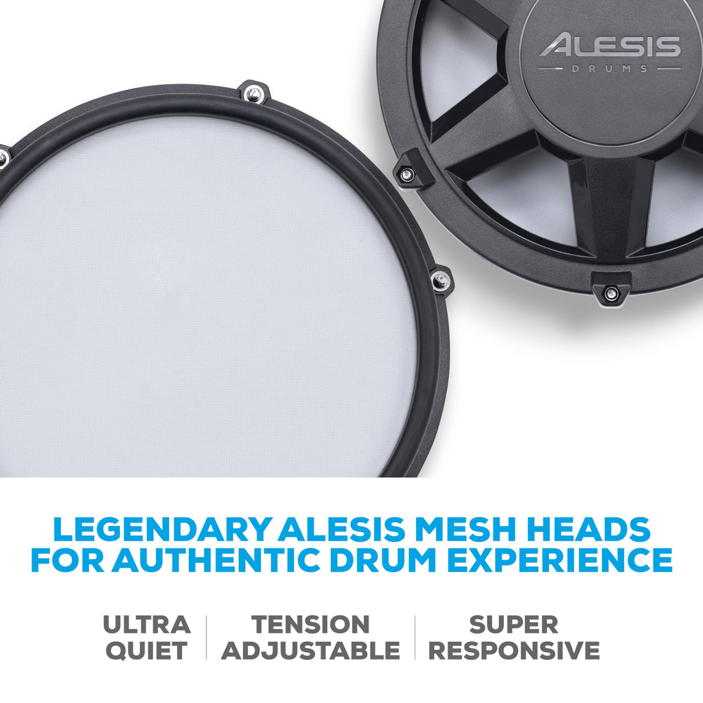 Alesis Nitro Max Kit Compact Electric Drum Kit with Quiet Mesh Pads, 10" Dual-Zone Snare, Bluetooth, 440+ BFD Sounds, Drumeo, USB MIDI, Kick Pedal
