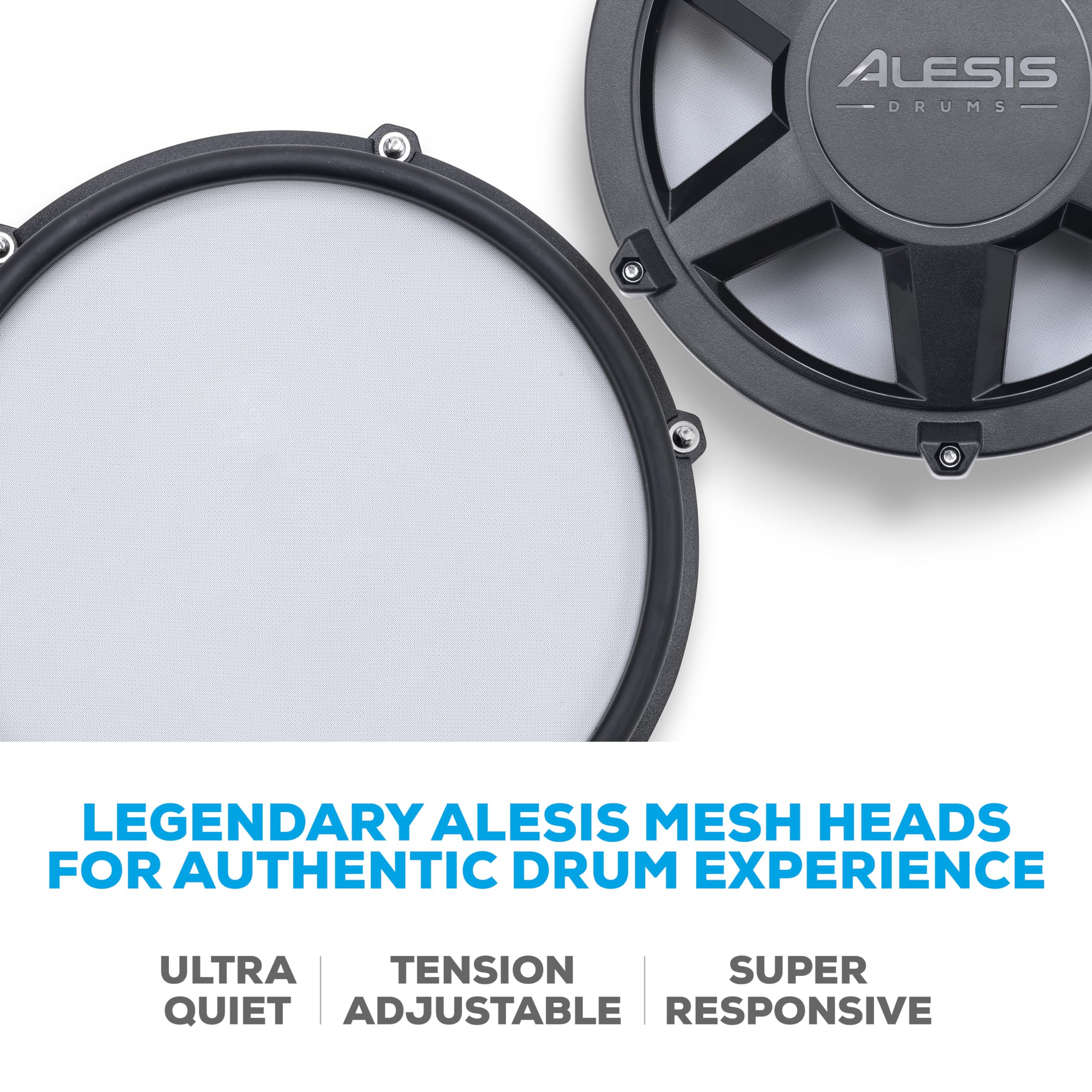Alesis Nitro Max Kit Compact Electric Drum Kit with Quiet Mesh Pads, 10" Dual-Zone Snare, Bluetooth, 440+ BFD Sounds, Drumeo, USB MIDI, Kick Pedal
