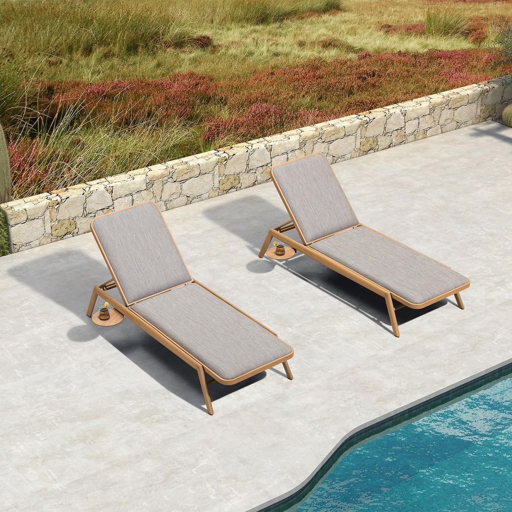 PURPLE LEAF Chaise Lounge Outdoor Chairs with Cushion Aluminum Pool Side Sun Lounges Adjustable Reclining Patio Set Pack of 2 Teak