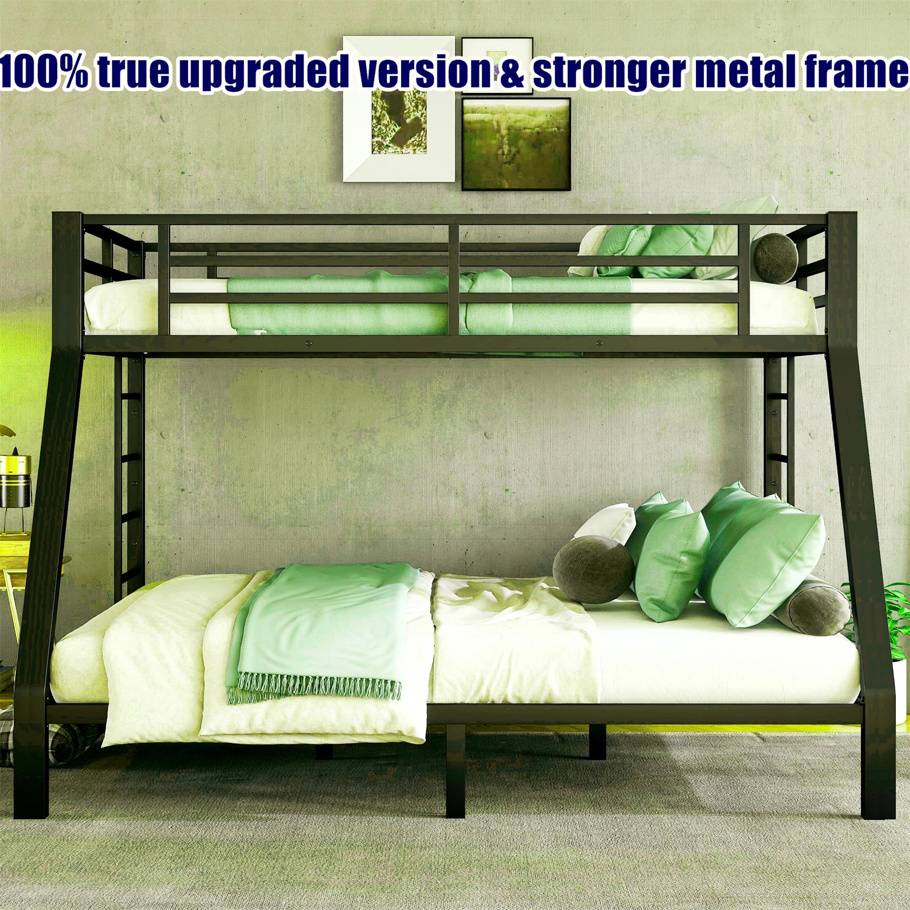 NOAHLEO Stronger & Safer Heavy Duty Metal Twin XL Over Queen Size Bunk Bed for Adults Teens, More Stable Thickened Steel Bunkbed (Twin XL Over Queen)
