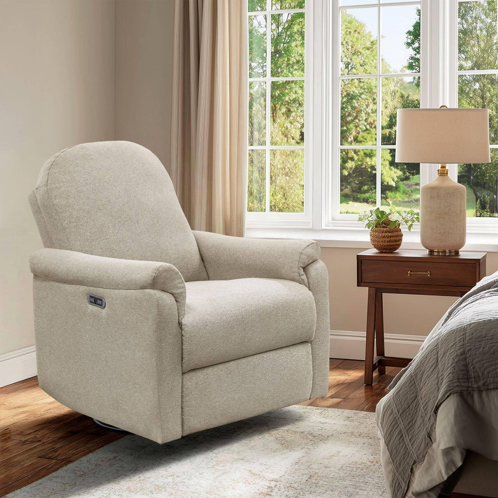 Madison Park Recliner & Rocking Chair: Glider Recliner Nursery Chair for Living Room & Bedroom, Swivel Rocker Recliner with a Rounded Back, Versatile 3-in-1 Accent Chair for Small Spaces, Beige