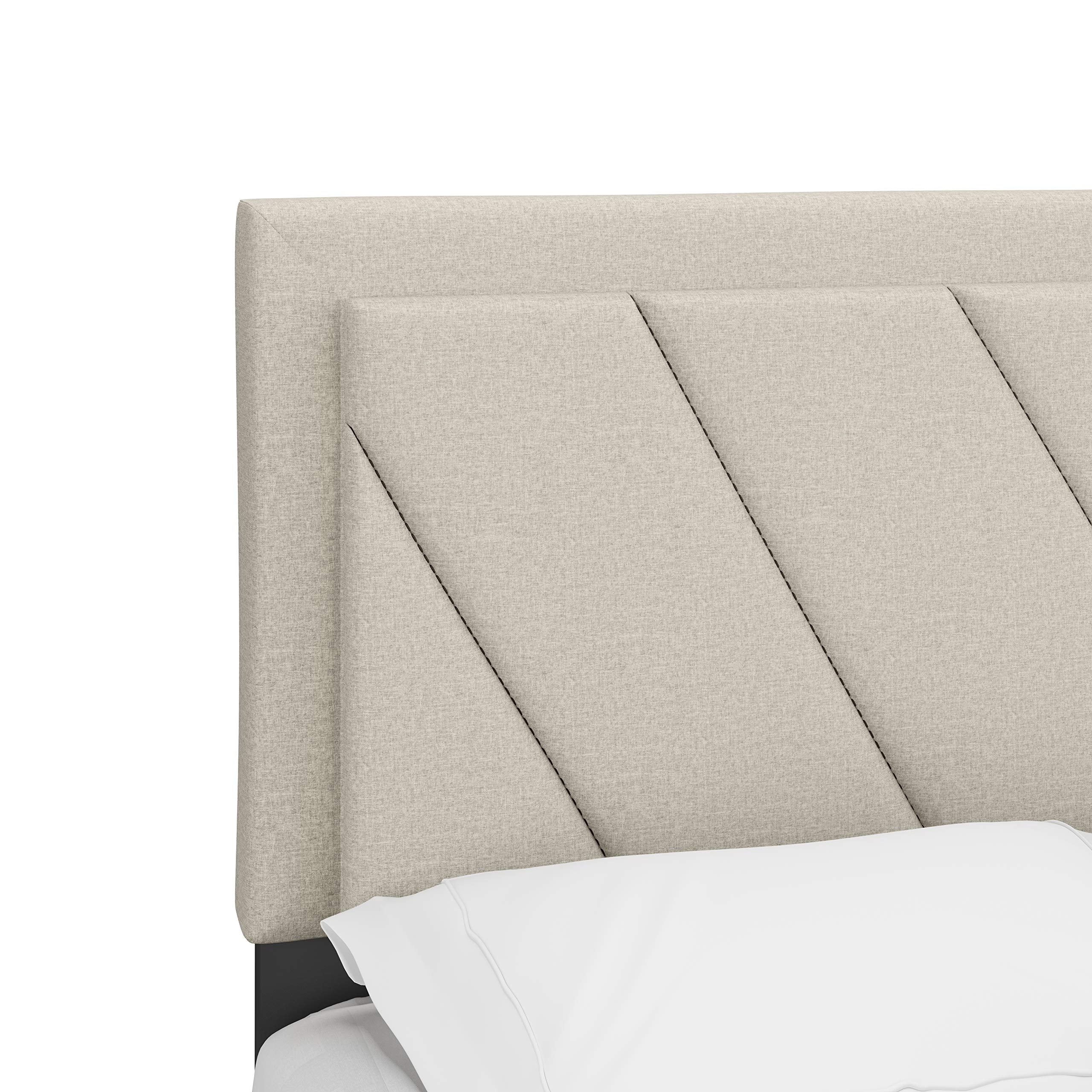 Boyd Sleep Diagonal King Size, White Linen Upholstered Platform Bed with Adjustable Headboard - Qualified Box Spring or Foundation Required for Use