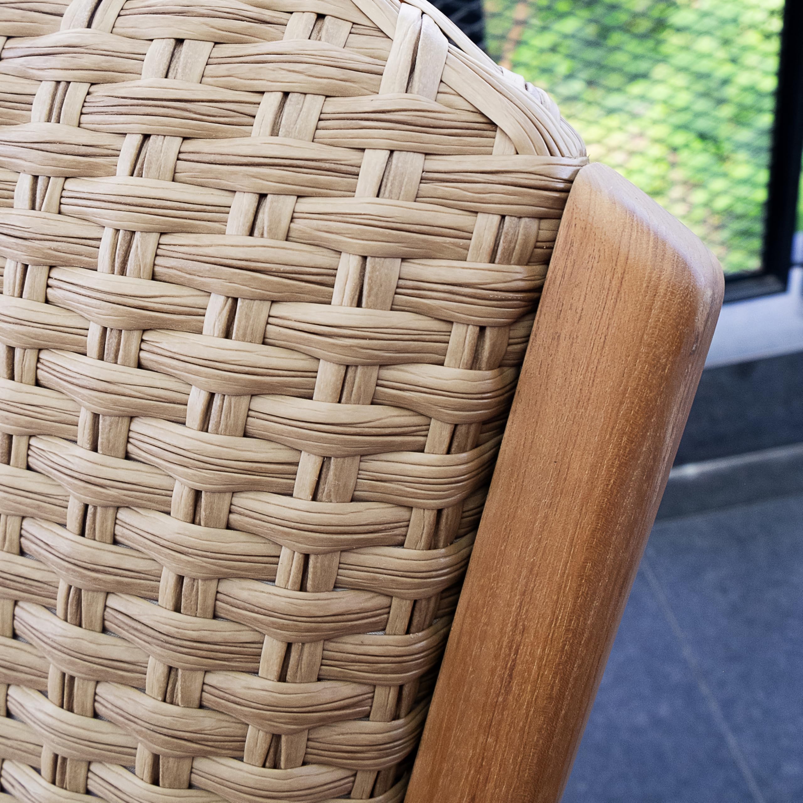 Cambridge Casual Camden Teak Adirondack Chair and Ottoman Set – Beige, Adirondack Chair with Ottoman, Wicker Accent, Water-Resistant Cover, Patio Lounge for Porch