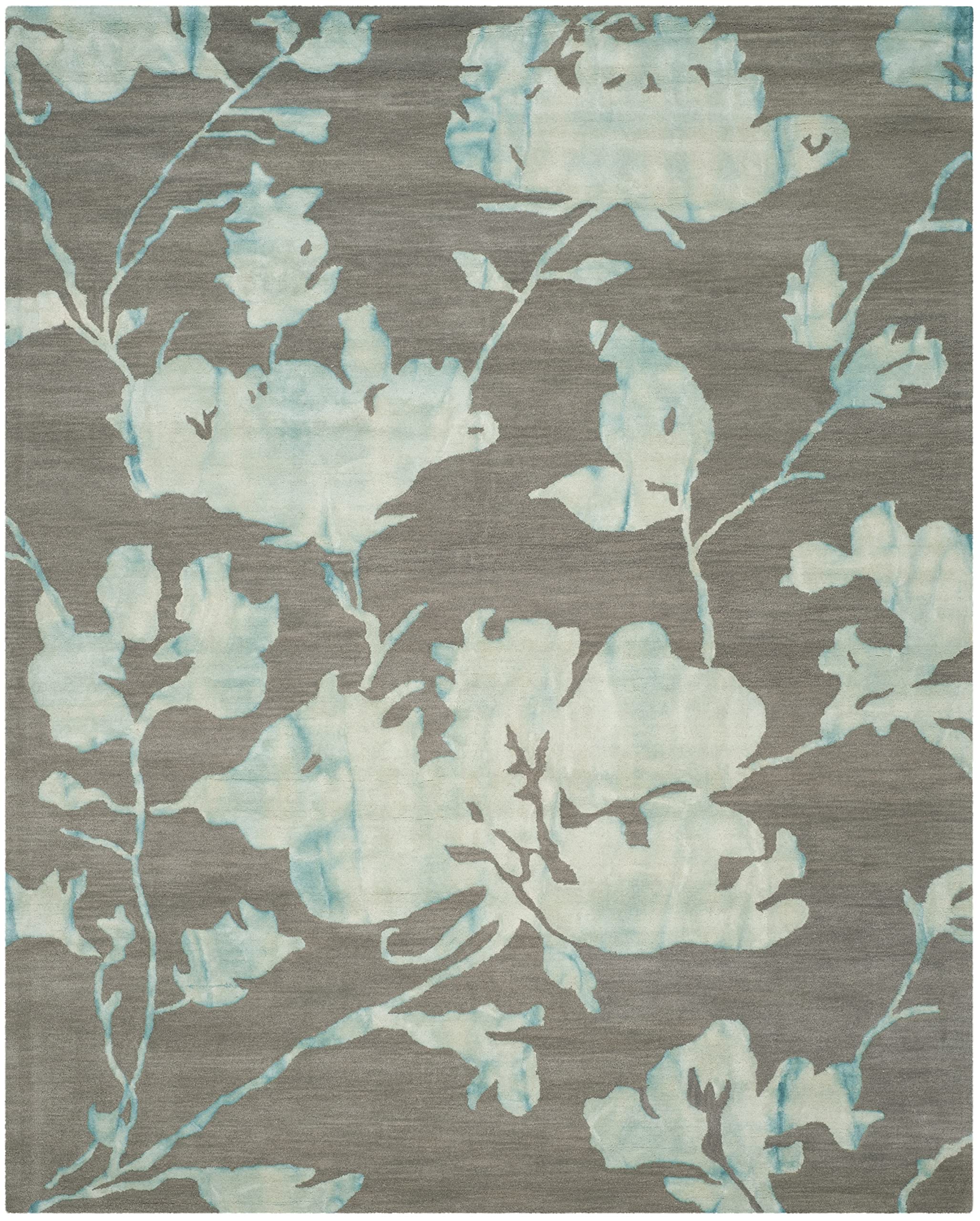 SAFAVIEH Dip Dye Collection 9' x 12' Grey / Turquoise DDY716L Handmade Floral Watercolor Premium Wool Area Rug