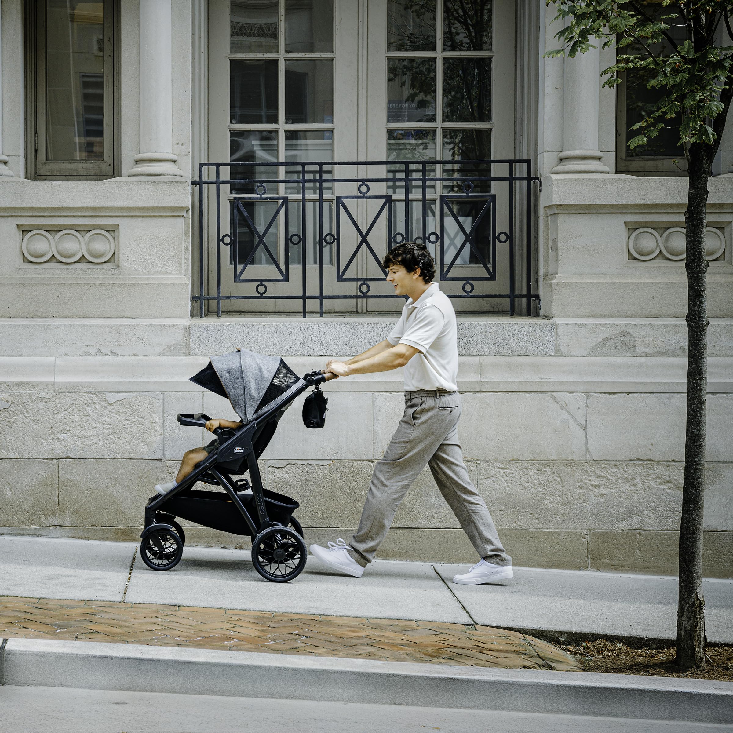 Chicco Corso Primo Modular Quick-Fold Stroller with Infant Car Seat Adapter, for Newborns and Toddlers, Summit/Grey