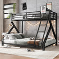 Bellemave Twin XL Over Queen Metal Bunk Bed,Low Profile Floor Bunk Bed Frame with Angled Ladder, Heavy Duty & Noise-Free Design for Kids, Teens & Adults, Black