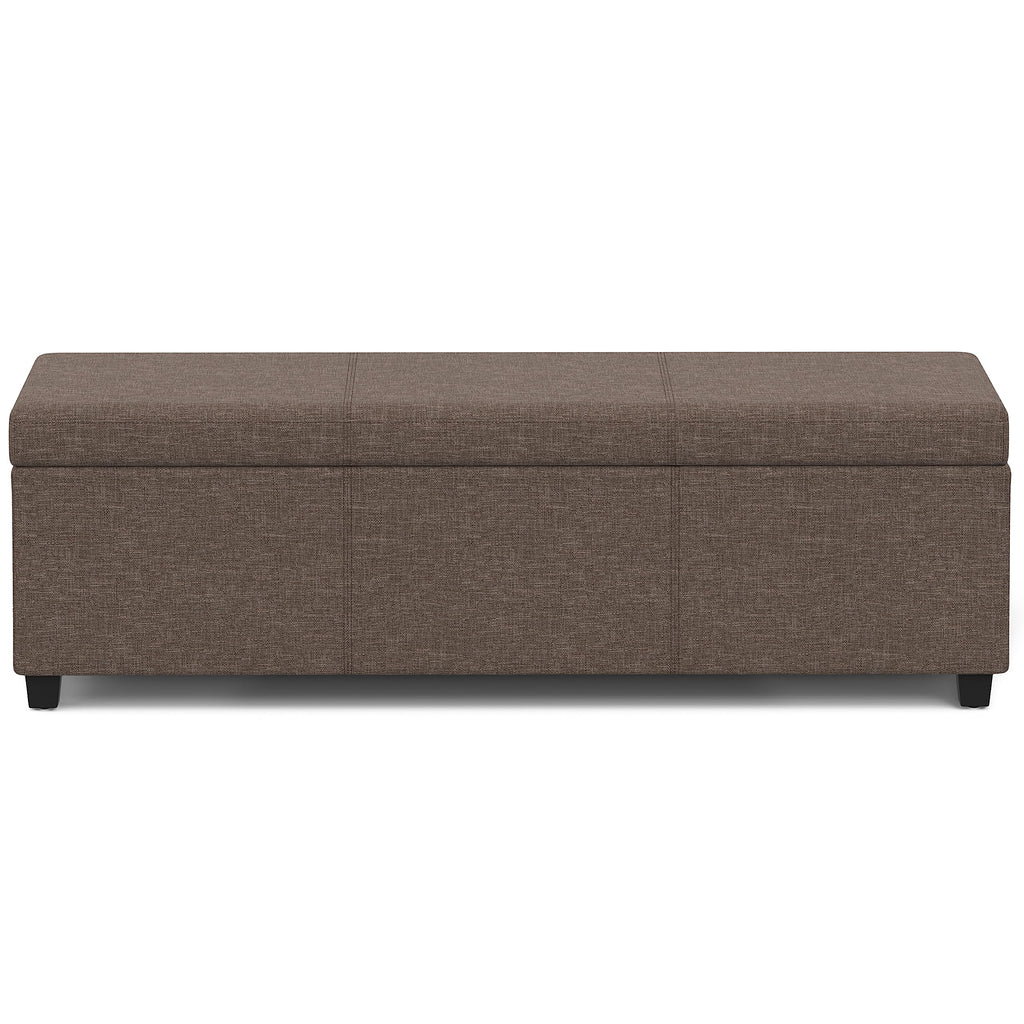 SIMPLIHOME Avalon Extra Large Storage Ottoman Bench - 54 inch Wide Upholstered Linen Look Fabric Rectangular Lift-Top Ottoman in Fawn Brown, Contemporary Bench for Living Room with Hidden Storage