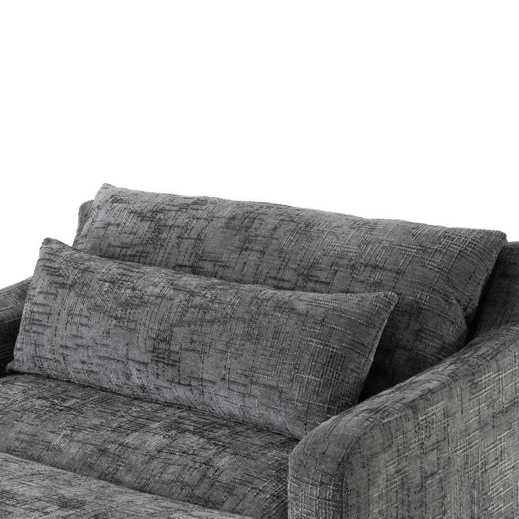 Merax Modern Indoor Chaise Lounge with Pillows, Oversized Chenille Upholstered Sleeper Sofa Bed with Armrests for Living Room, Apartment, Grey
