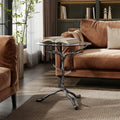 24/7 Shop at Home Lalia Modern Round End Table with Nature-Inspired Branch Base, Tempered Glass Top, Hammered Steel Frame for Living Room, Matte Grey