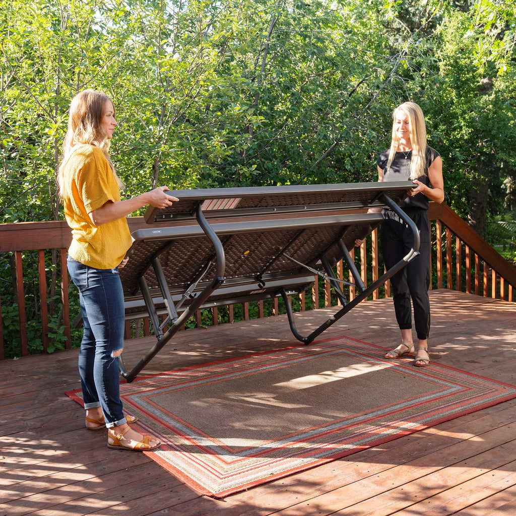 LIFETIME 6‑Foot Classic Folding Picnic Table, UV Protected Tabletop, Steel Frame, Seats 8, Weather & Rust Resistant, Flat Folding Outdoor Picnic Table with Umbrella Hole