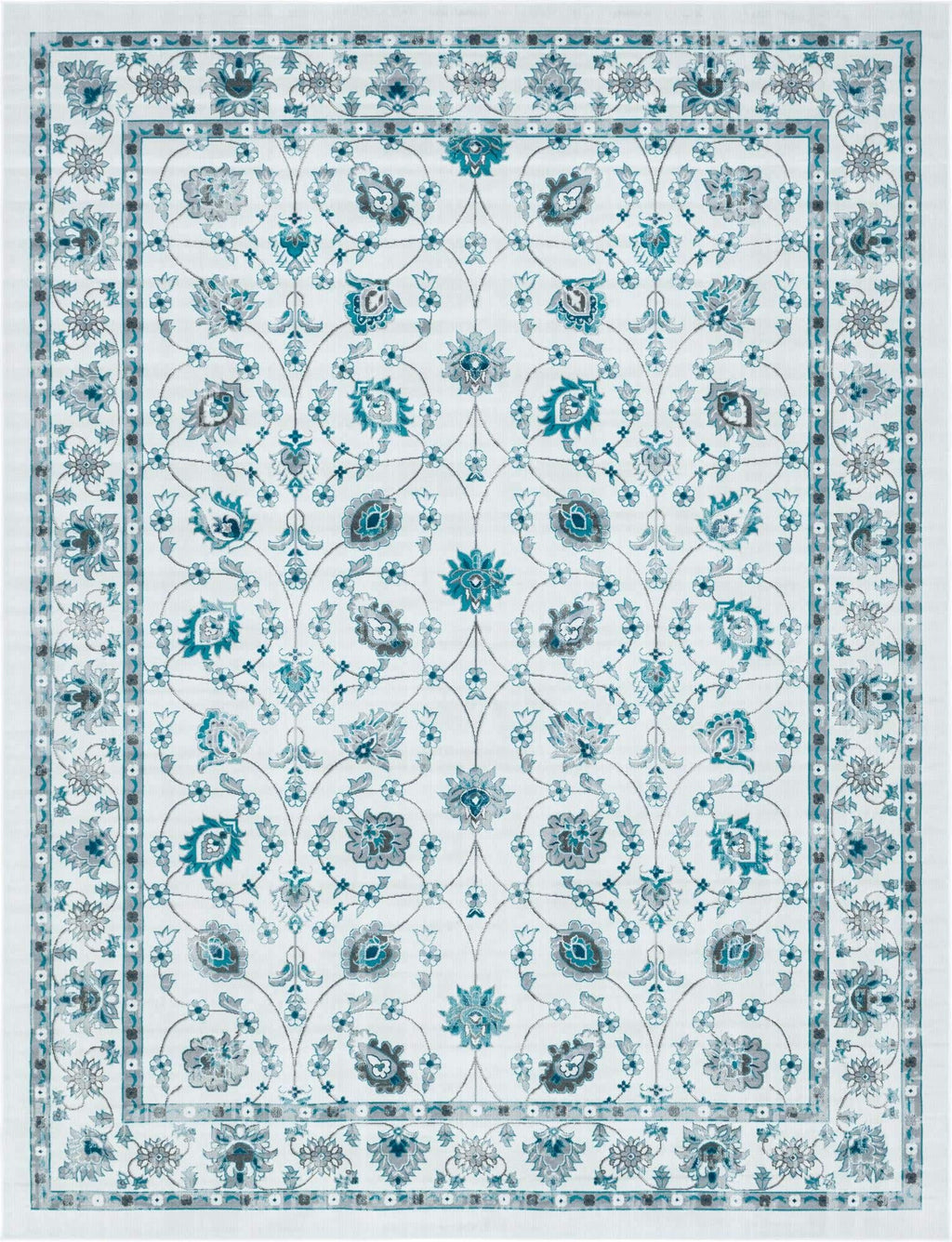 Unique Loom Aarhus Collection Vintage Border Area Rug (10' 0 x 13' 0 Rectangular, Ivory/Teal)