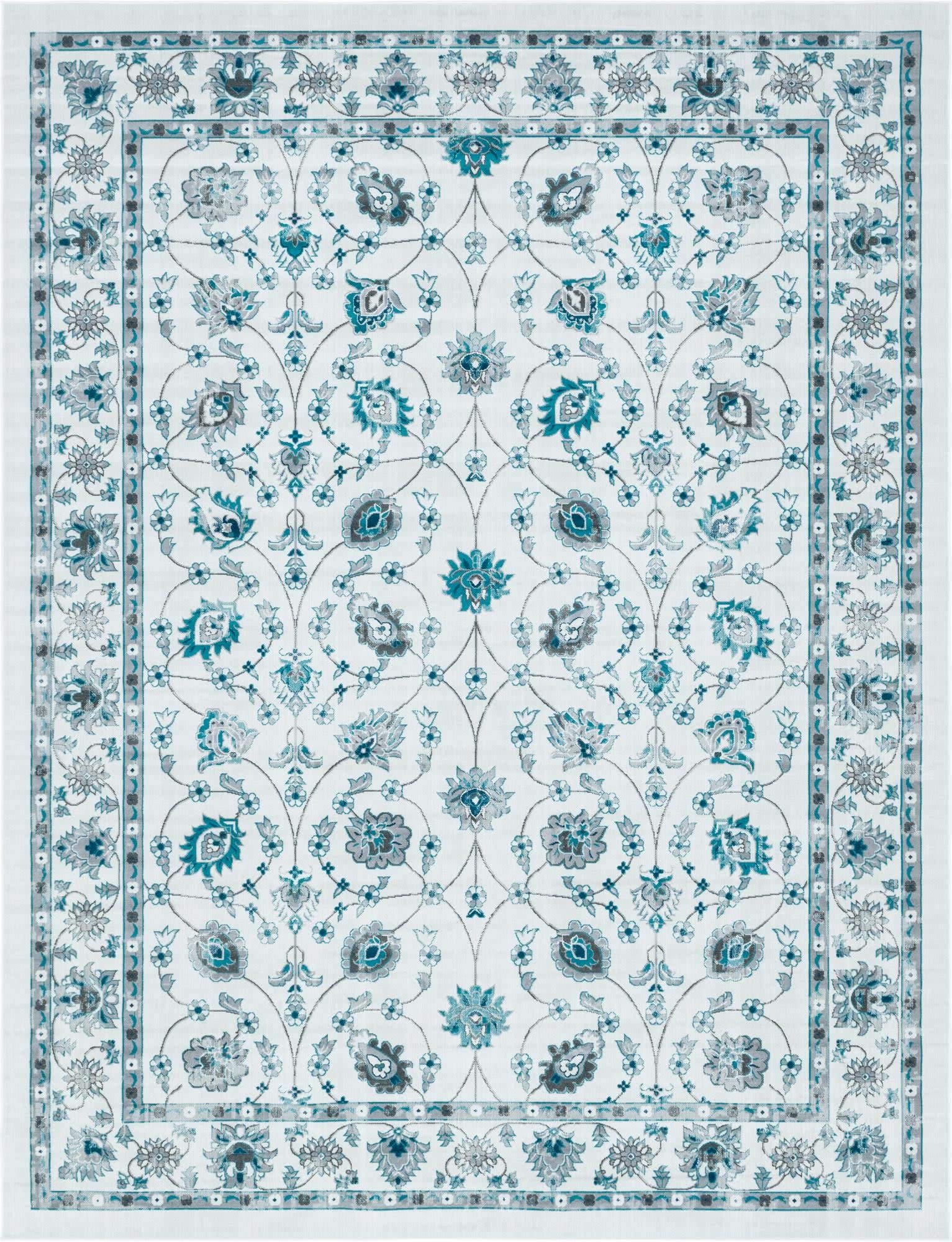 Unique Loom Aarhus Collection Vintage Border Area Rug (10' 0 x 13' 0 Rectangular, Ivory/Teal)