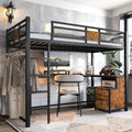 KEIKI Twin XL Loft Bed with L-Shaped Desk & Storage, Metal Frame with Ladder & Safety Rails, Space-Saving Industrial Loft Bed with Drawers for Teens, Adults, Black