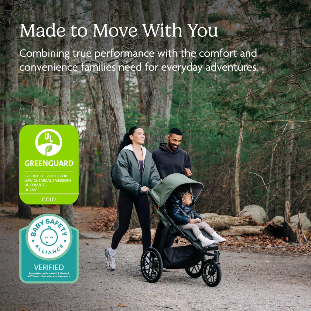 UPPAbaby Ridge V2 Jogging Stroller | All-Terrain Performance Suspension + Never-Flat Tires Built for Walking, Running + Trails | Water Bottle Holder Included | Evelyn (Meadow Green | Carbon Frame)