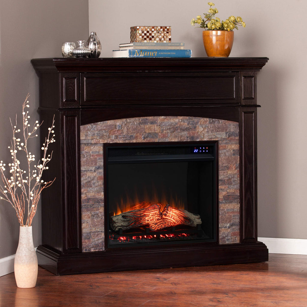 SEI Furniture - Grantham Convertible Touch Screen Electric Fireplace - Transitional Design, Brown Glass and Wood - Ideal for Living Room, Bedroom (FR9359)
