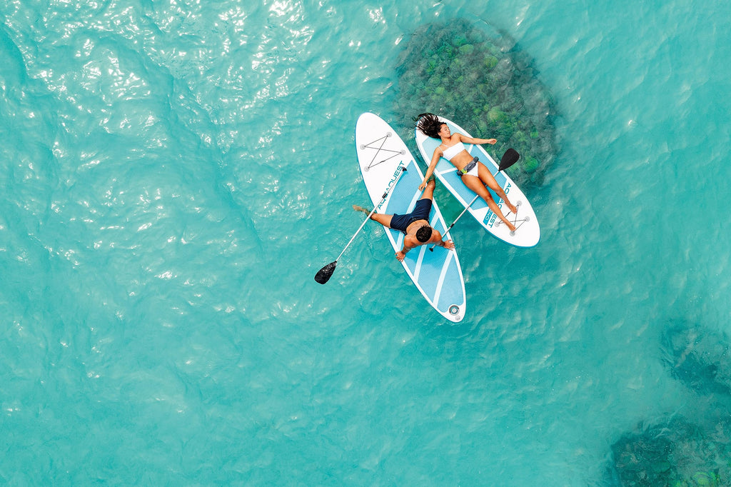 INTEX 68242EP AquaQuest 320 10ft Inflatable Paddle Board Set: Tri-Fin Design – Slip-Resistant EVA Pad – Includes Adjustable Paddle and High Pressure Pump – Storage Rope – 330lb Weight Capacity