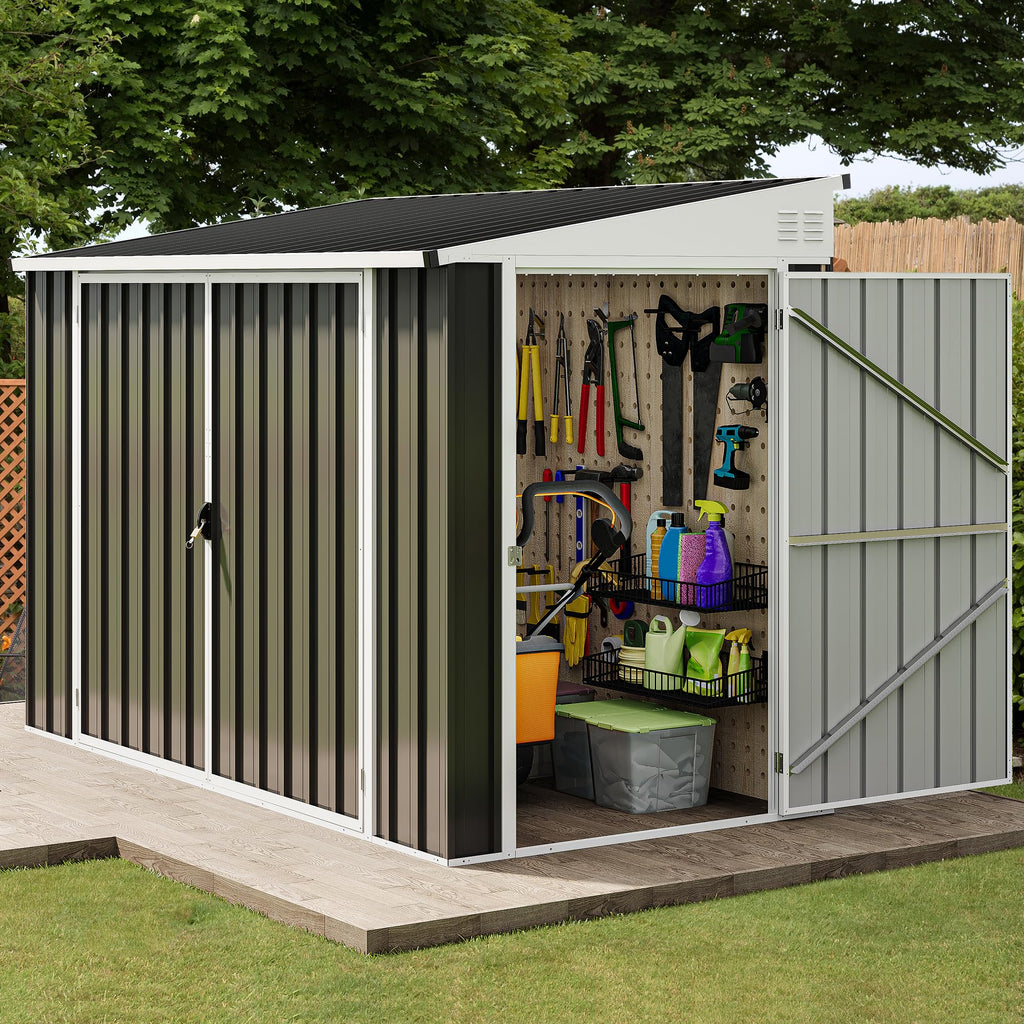 DWVO 7x4 FT Outdoor Weatherproof Storage Shed, Secure Metal Bike Shed w/Lockable Entry, Garden Storage Solution for Lawn Equipment, Tools, Waste Bin, Dark Gray