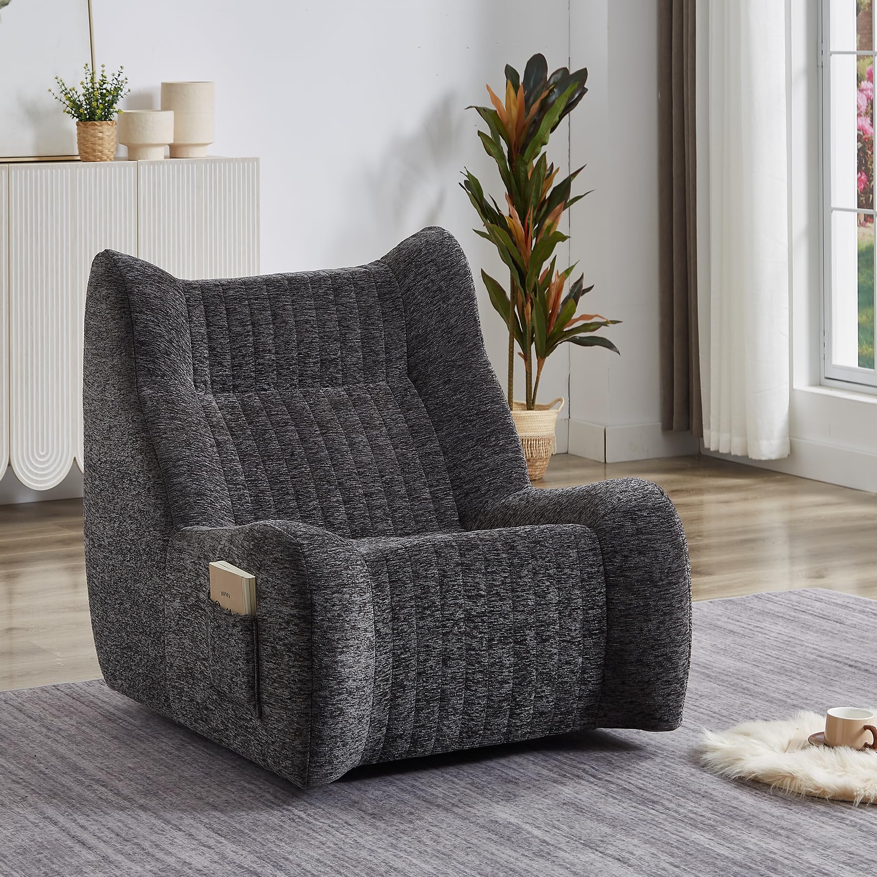 Oversized Bean Bag Chair with Armrests for Adults,Chenille Lounger Filled High Resilience Foam,Lazy Floor Sofa Seat, Reading Gaming Accent Furniture Living Room Bedroom Office Dorm Apartment (Grey)