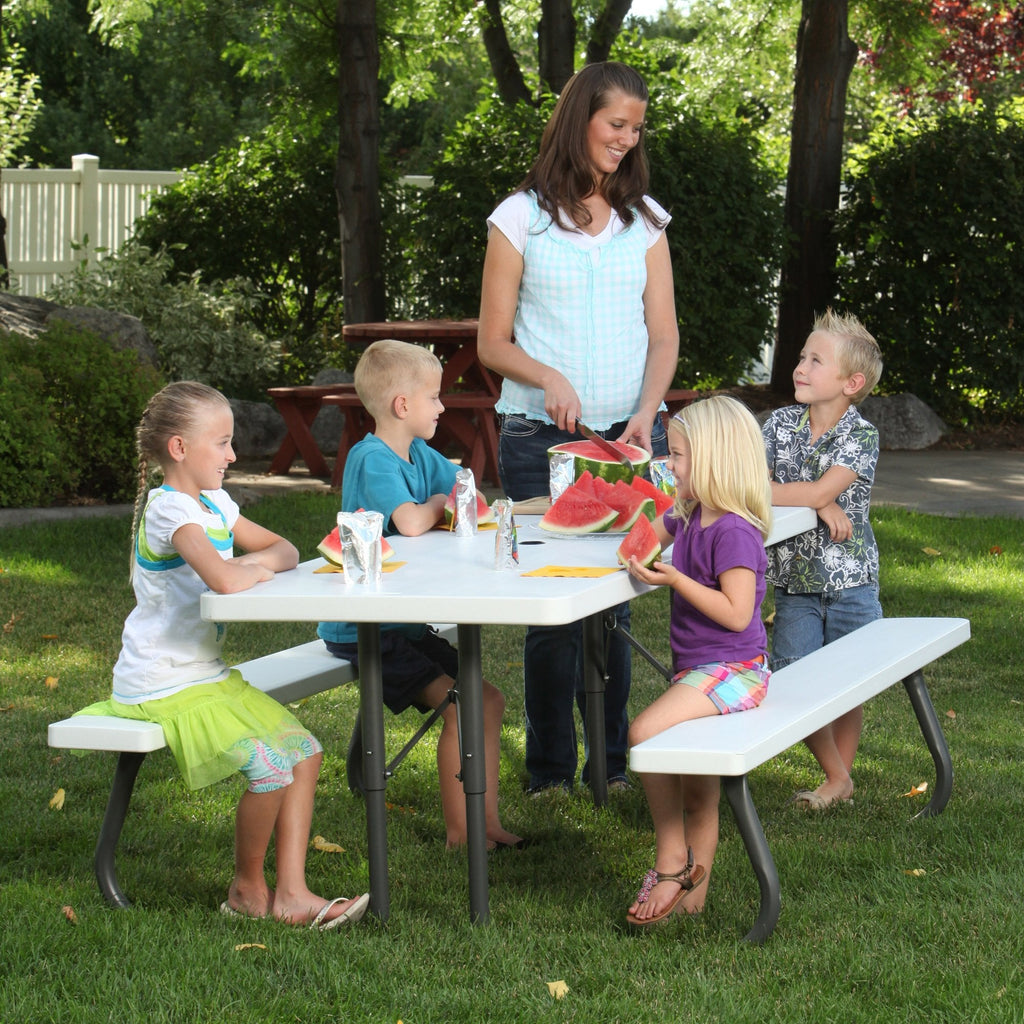 LIFETIME 80215 Folding Picnic Table, 6 Feet, White Granite