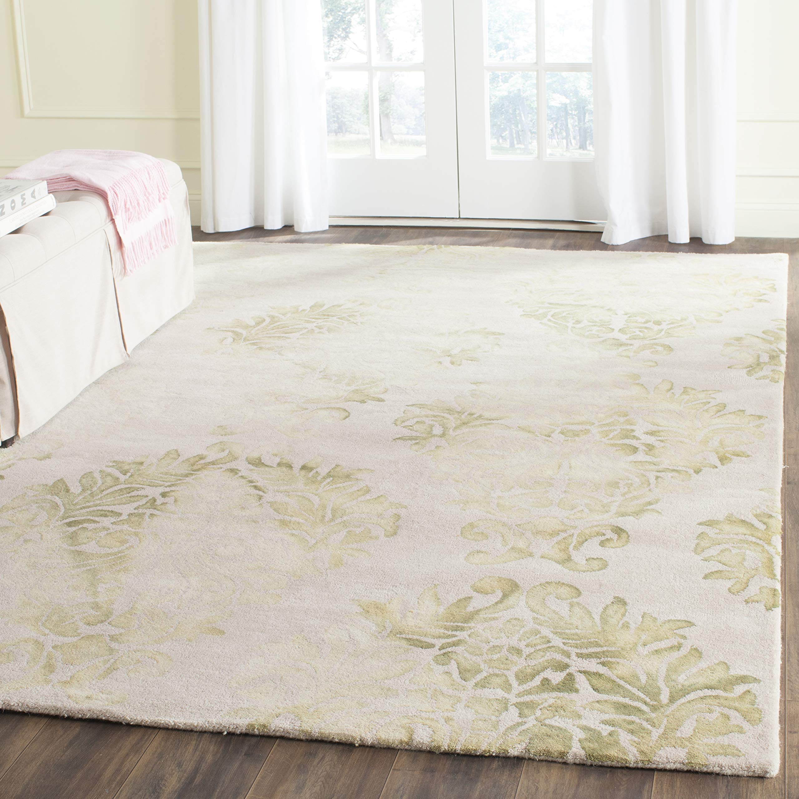 SAFAVIEH Dip Dye Collection 8' x 10' Beige / Green DDY516B Handmade Damask Premium Wool Area Rug