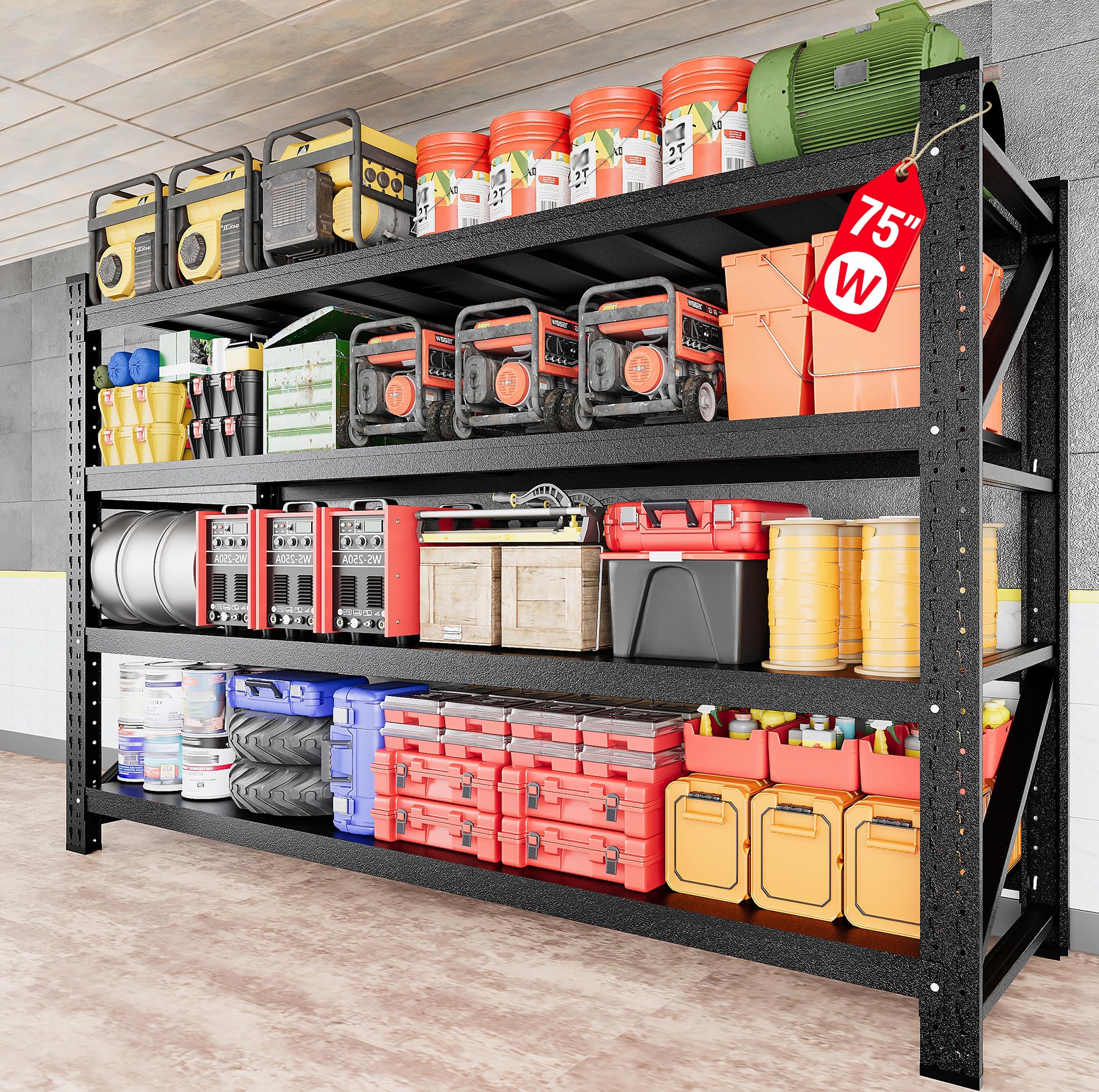 9000LBS Heavy Duty Garage Shelving Units,75" Wide & Deep Storage Shelves,Metal Garage Shelves,Large Storage Rack,Steel Shelf,Industrial Shelving for Shop,Warehouse,Basement,75" W x 24" D x 70" H
