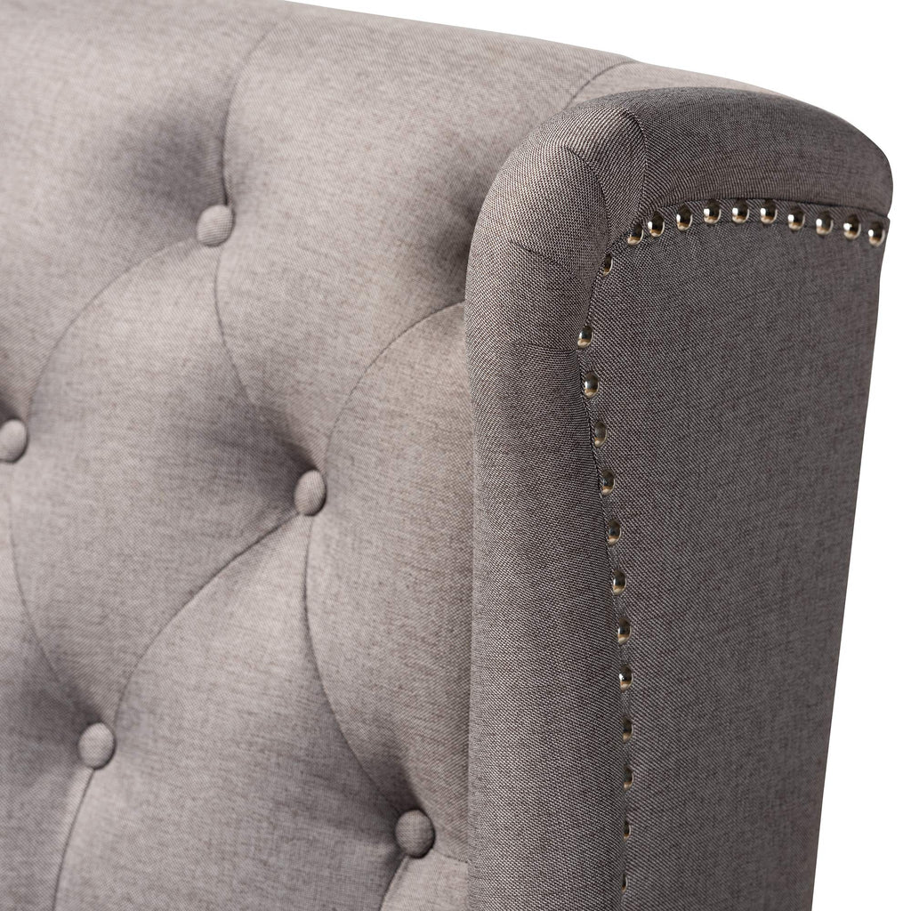 Baxton Studio Alira Modern and Contemporary Grey Fabric Upholstered Walnut Finished Wood Button Tufted Bar Stool Bench