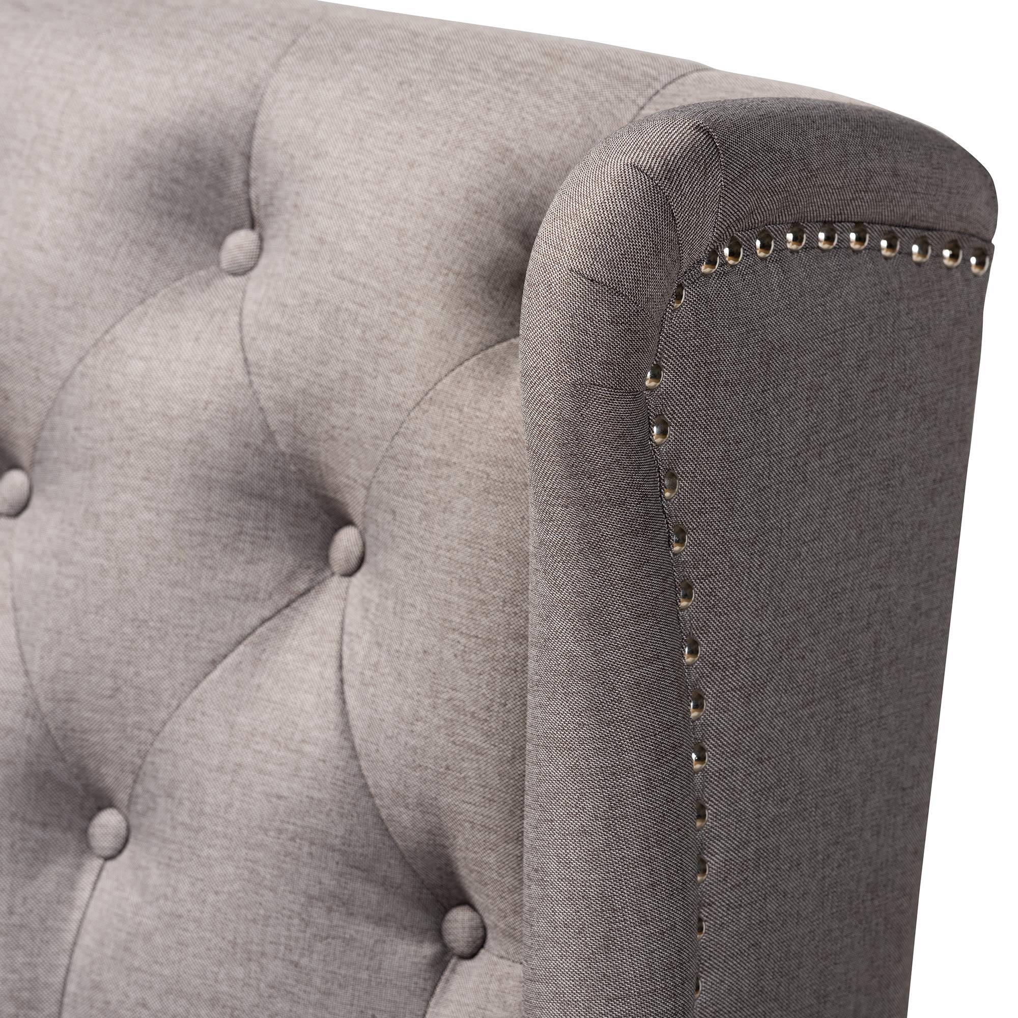 Baxton Studio Alira Modern and Contemporary Grey Fabric Upholstered Walnut Finished Wood Button Tufted Bar Stool Bench
