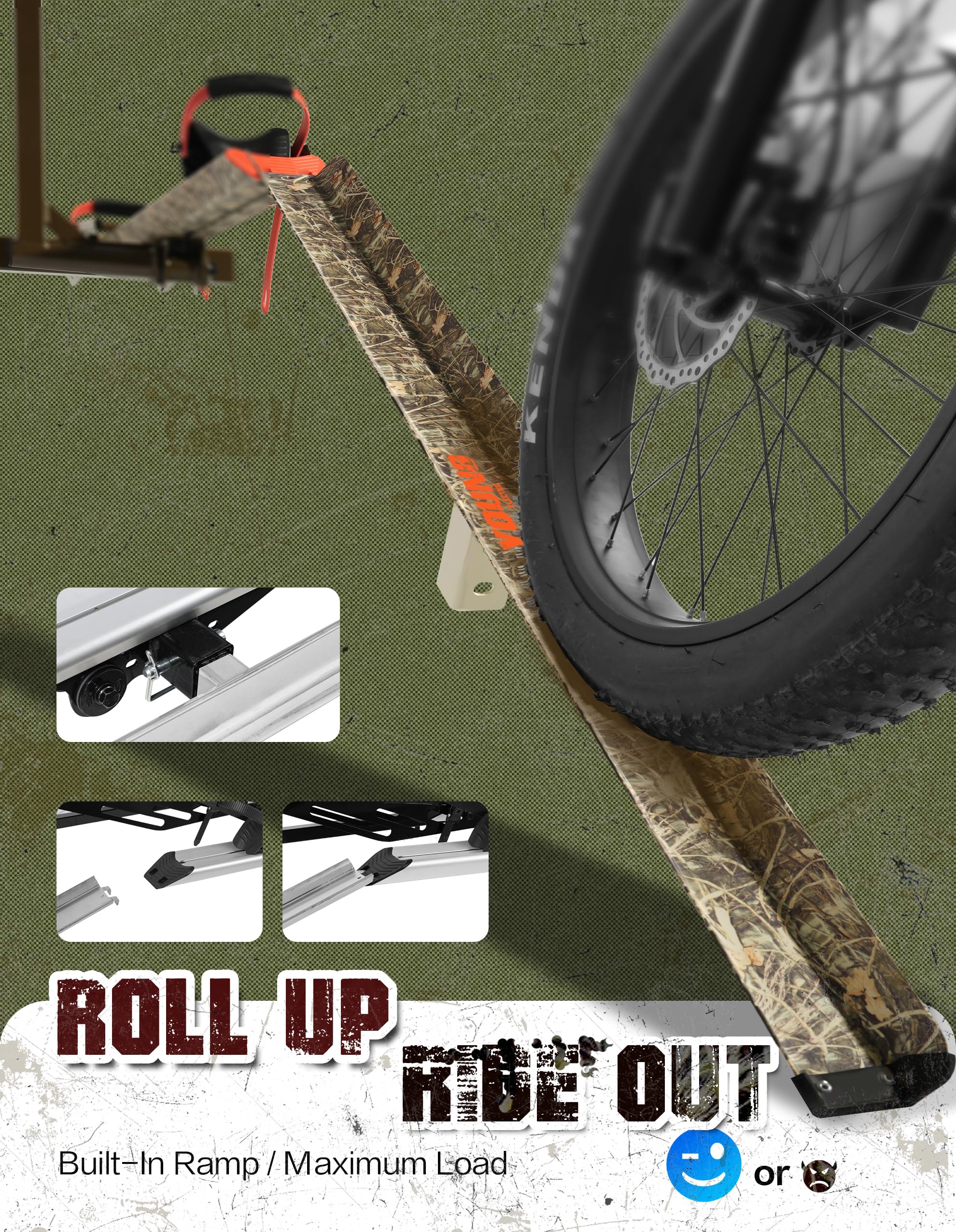 Young Bike Rack Hitch Mount for 2 E-Bikes, Fat Tire, Electric Bike Rack, Car, SUV, Truck, RV, Platform Carrier, 200lbs Capacity, Foldable, Anti-Wobble, Bike Holder, Cargo Rack, 2" Receiver, Camo