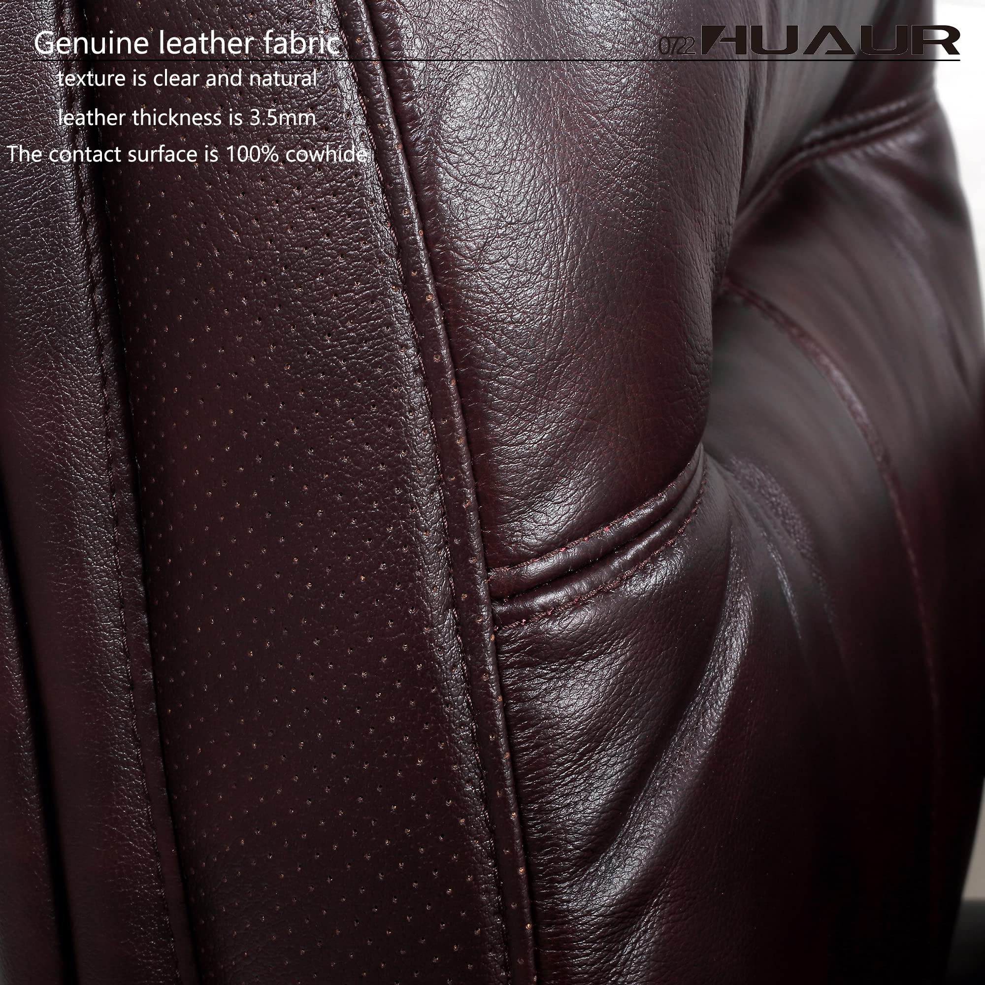 HUAUR Genuine Leather Modern Executive Chair High-Back Support 90 to 150 Degrees Tilt and Upholstered Home Desk Chair with Base 360LB Capacity Swivel Computer Office Chair (Brown)