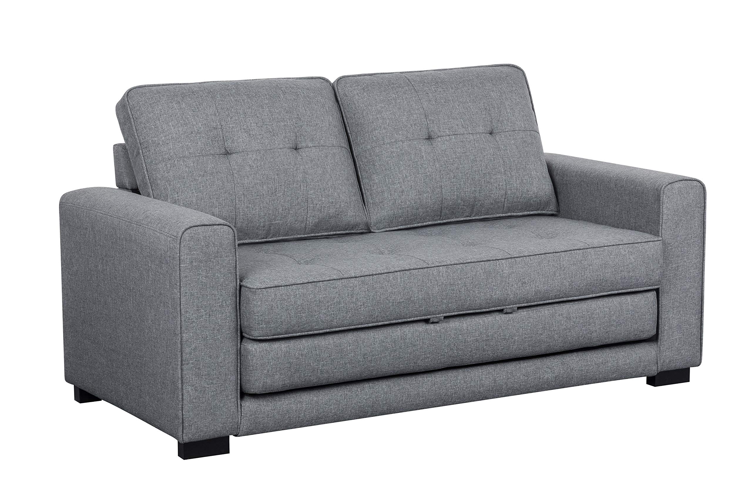 Container Furniture Direct Linen 58" Wide Linen Square Arm Fold Out Loveseat Sofa Bed, Light Grey