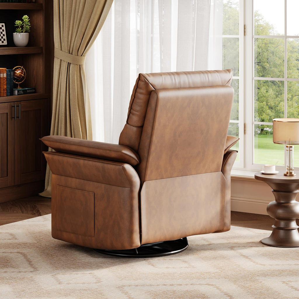 IDEALHOUSE Power Recliner Chair with Side Pockets, 270° Swivel & Glider, USB Charging Port, PU Leather, Thickened Dual-Layer Armrests, Modern Recliner for Living Room, Bedroom (Walnut)