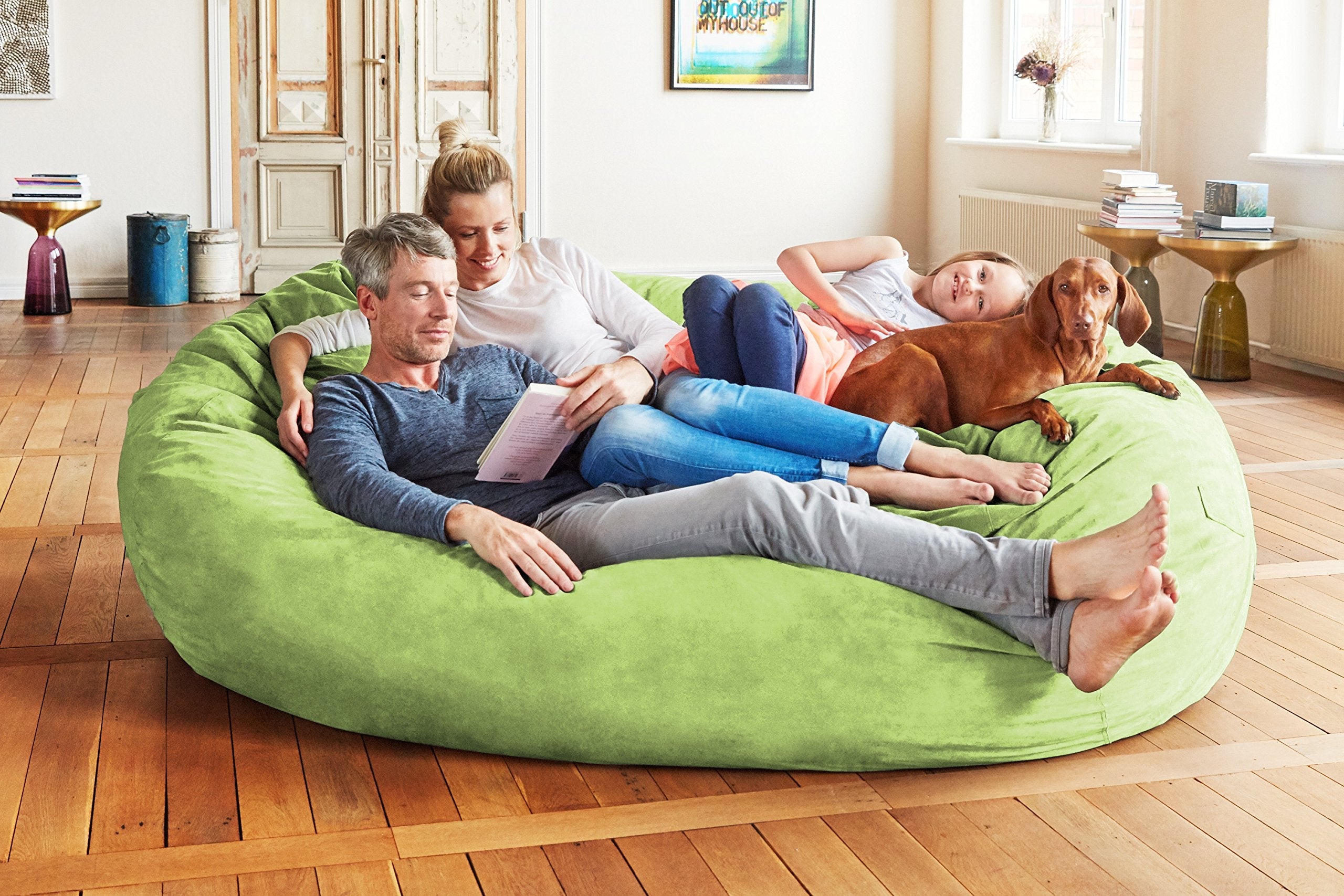 Lumaland Luxurious Giant 7ft Bean Bag Chair with Microsuede Cover - Ultra Soft, Foam Filling, Washable XXL Bean Bag Sofa for Kids, Teenagers, Adults - Sack Chair for Dorm, Family Room - Light Green