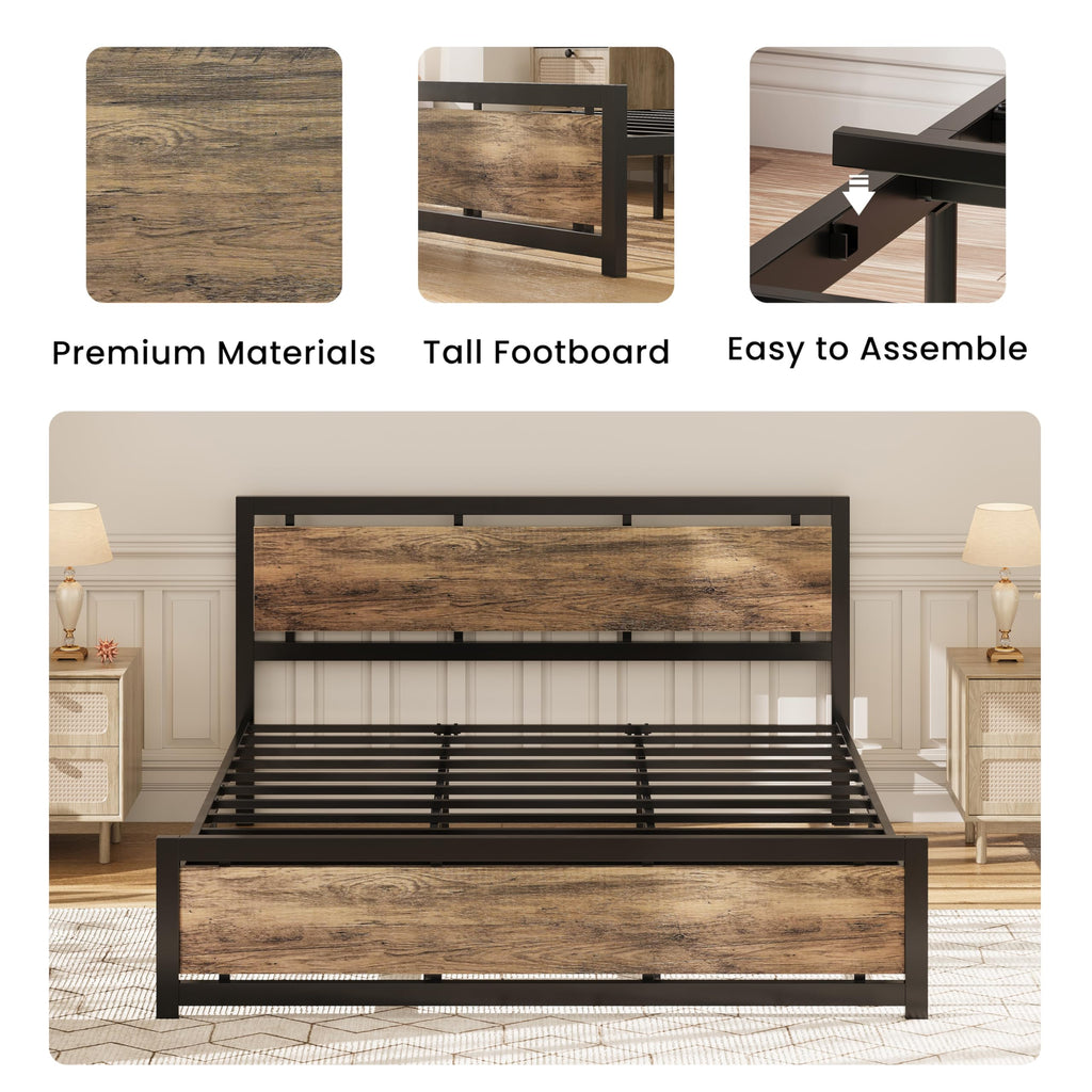 LIKIMIO California King Bed Frame with Headboard and Footboard, Metal Strong Supports, Easy Assembly, Noise-Free, No Box Spring Needed, Walnut