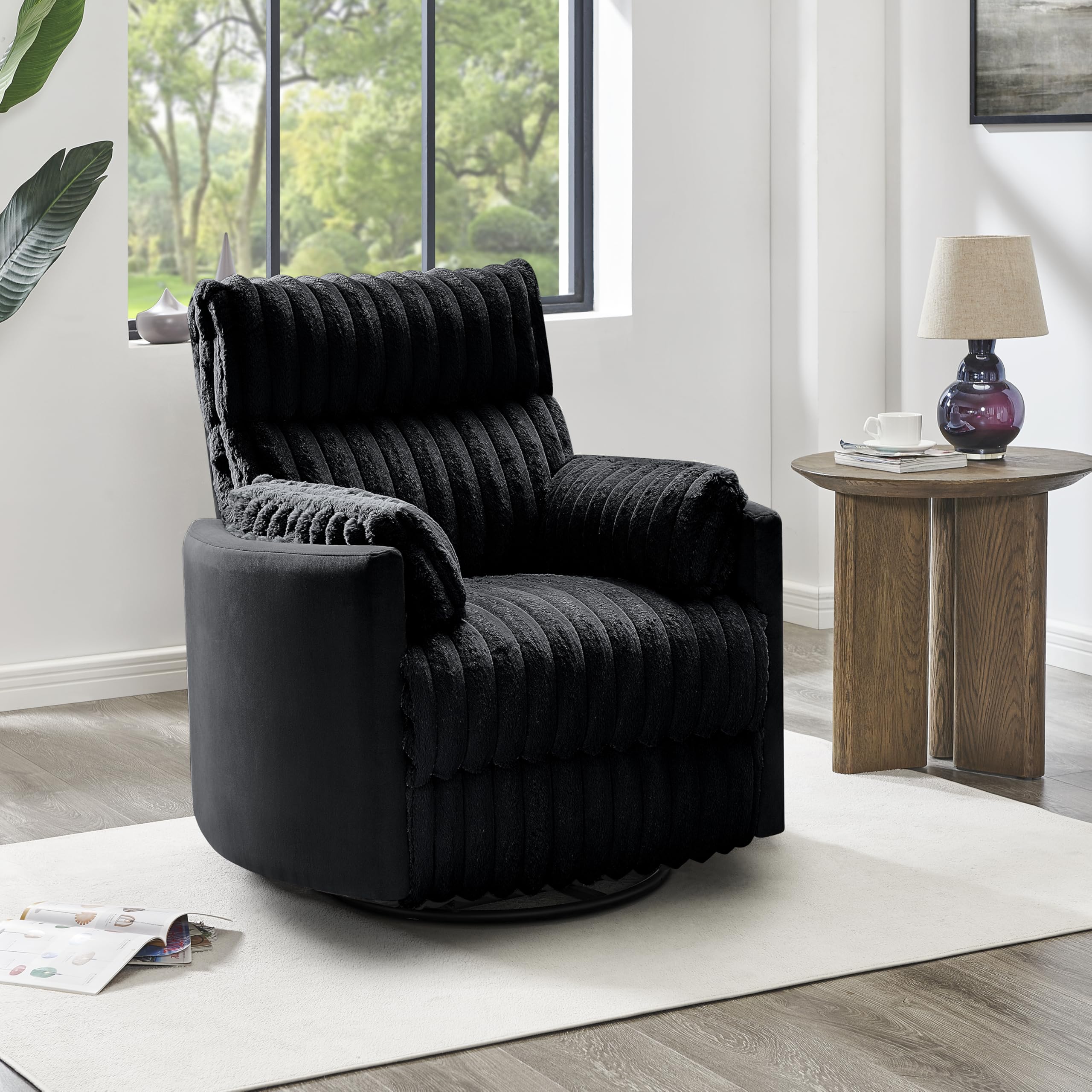 Roundhill Furniture Bocaton Wide Wale Corduroy Upholstery Manual Recliner, Black