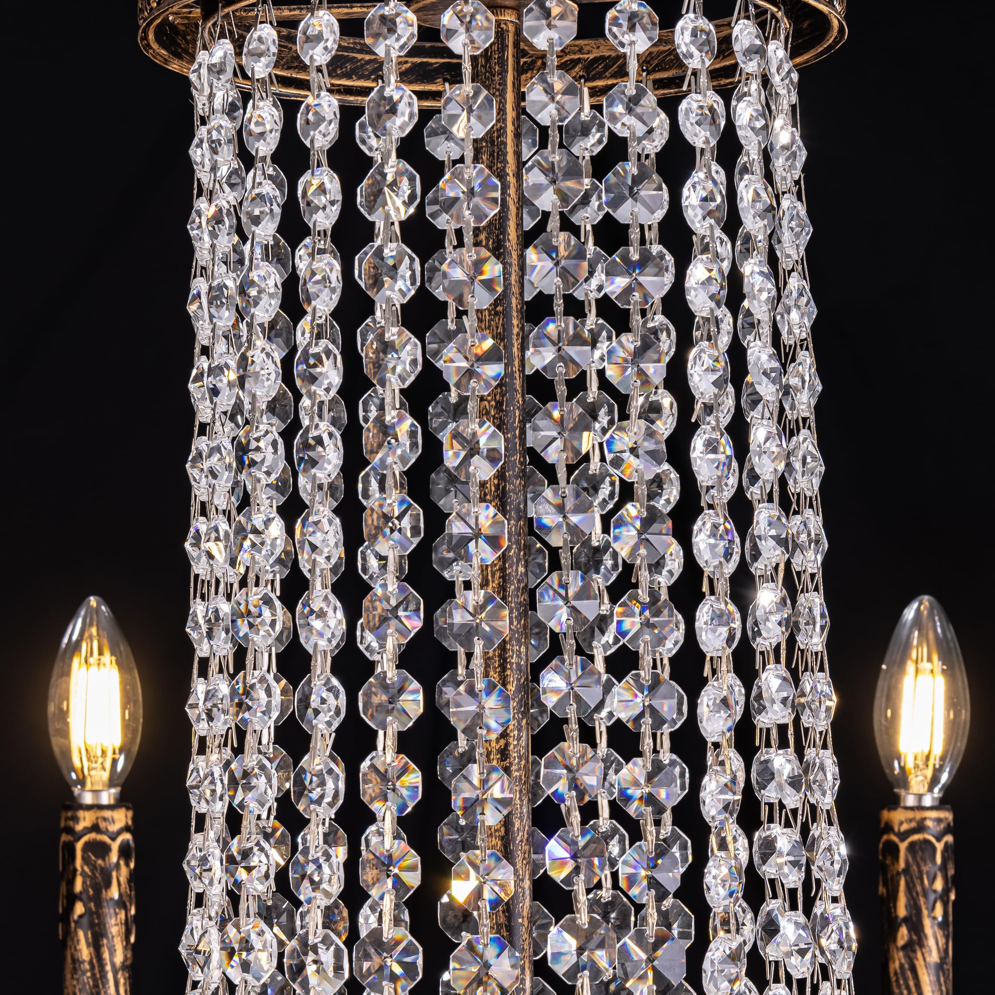 TOCHIC 40'' Long Large Crystal Chandeliers for High Ceilings, 2-Tier Modern Farmhouse Empire Staircase Chandelier 12 Lights Vintage Foyer Chandelier Luxury Crystal Light Fixture for Entryway Hallway